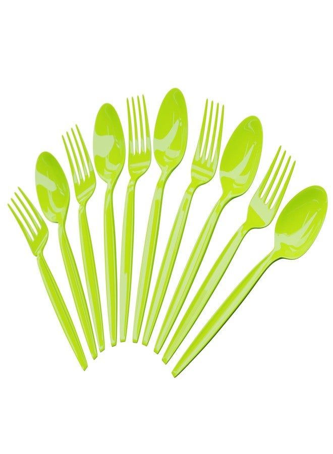 Blue Orchards Lime Green Plastic Spoon and Fork (24 Each) - Colored Plastic Silverware Sets for Parties - Image 1